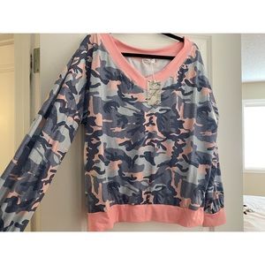 Blue and Pink Cameo Longsleeve Workout Shirt